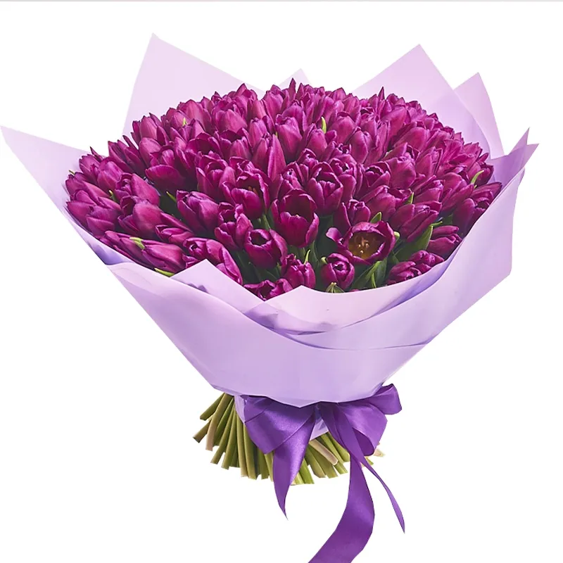 Букет из 101 фиолетового тюльпана