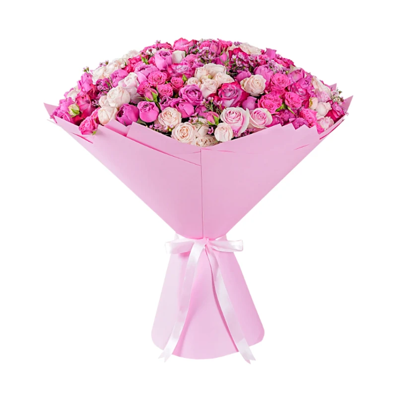 Букет из 101 одноголовой и кустовой розы