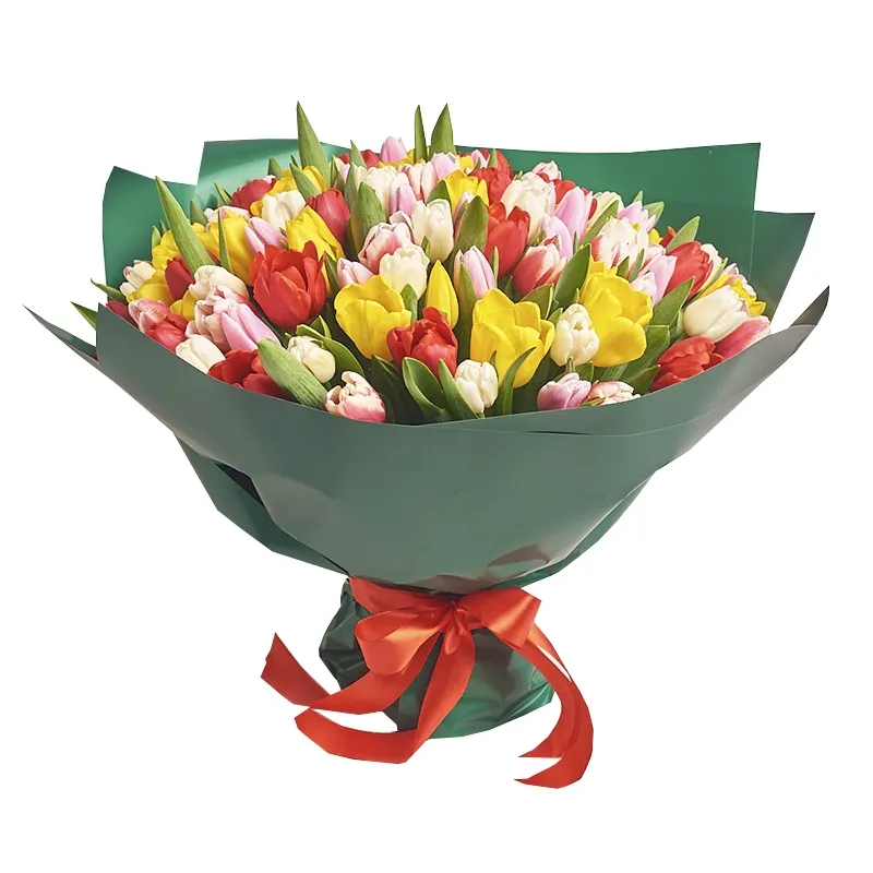 Букет из 101 разноцветного тюльпана