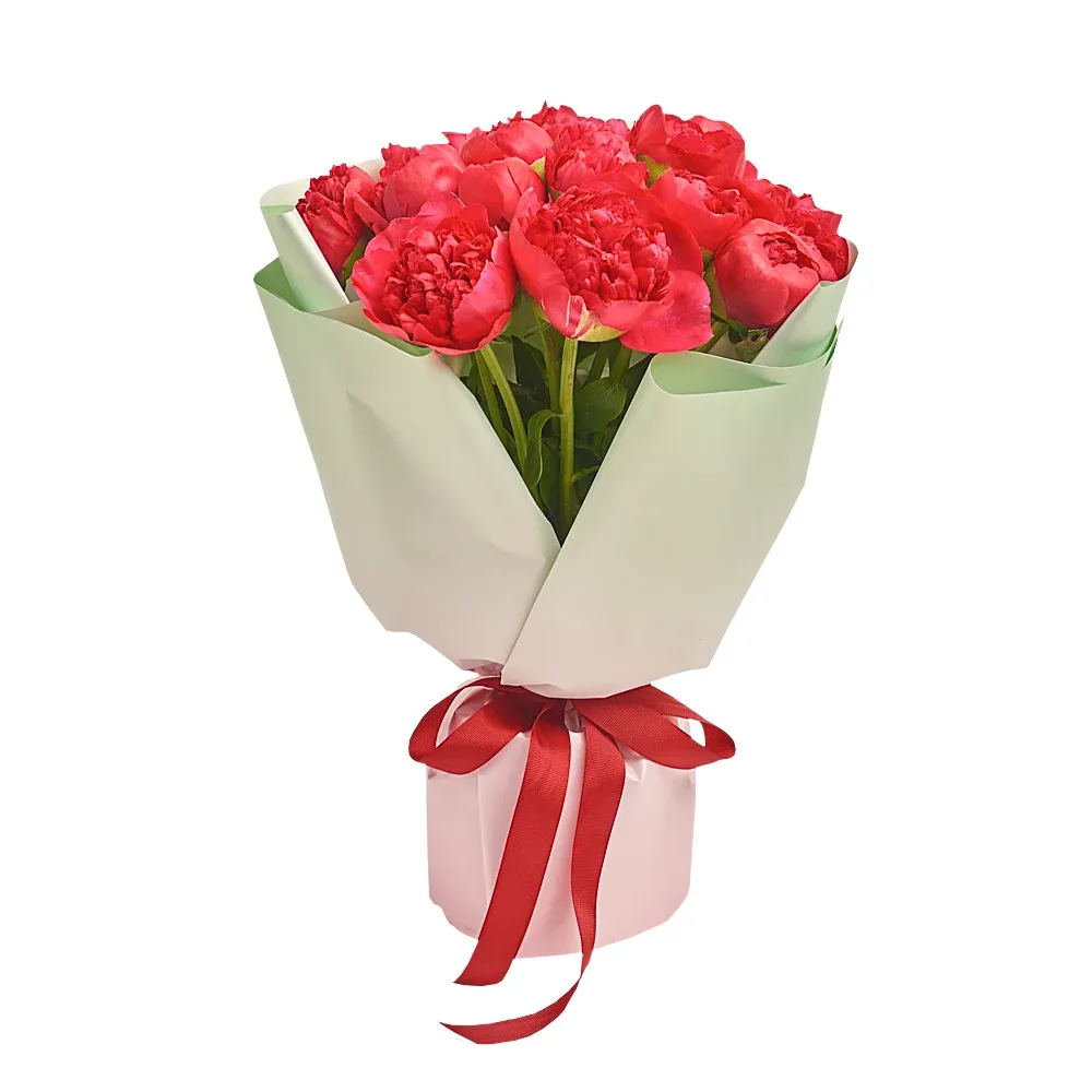 Букет из 15 малиновых пионов