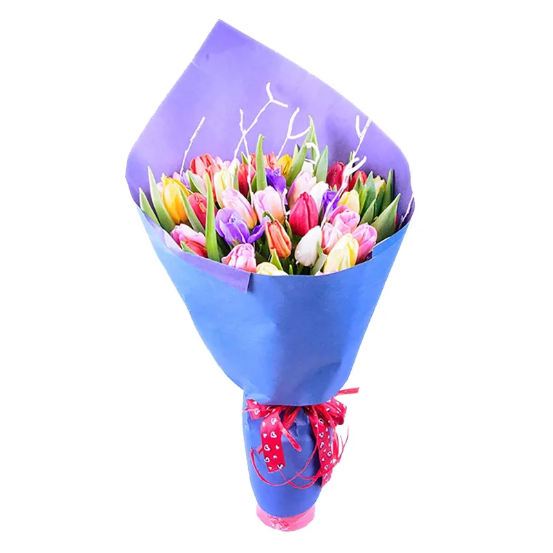 Букет из 25 разноцветных тюльпанов