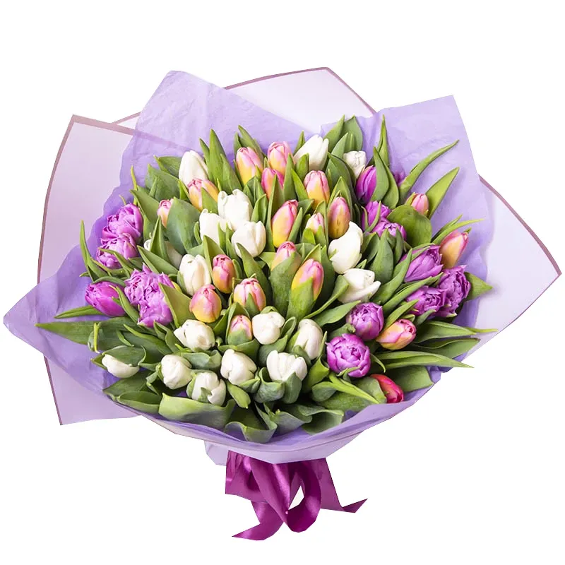 Букет из 51 пионовидного микс тюльпана