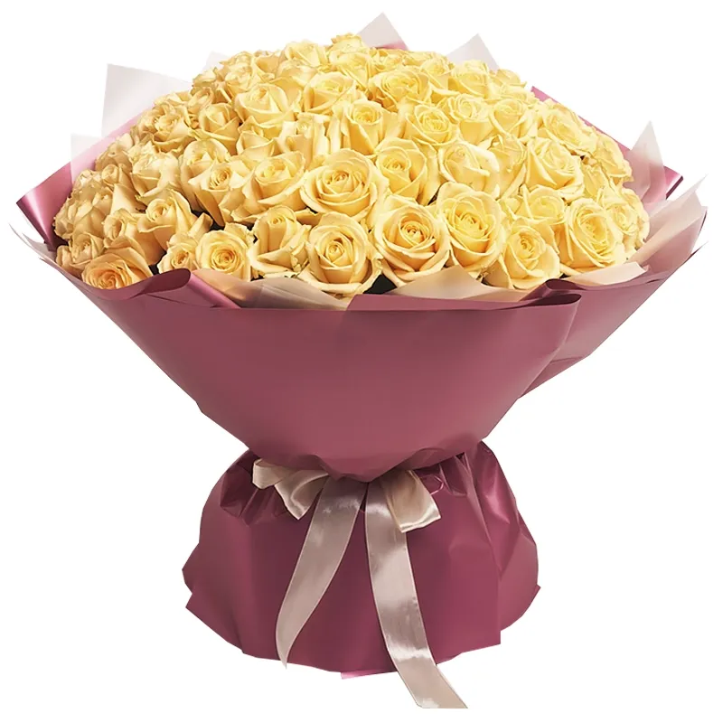 Букет из 101 кремовой розы премиум