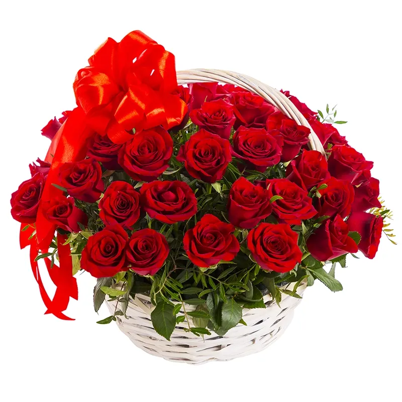 Букет из 51 алый розы в корзине